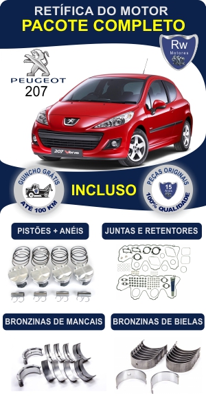 Retífica de motor Peugeot 207 peças originais pacote completo Rw motores